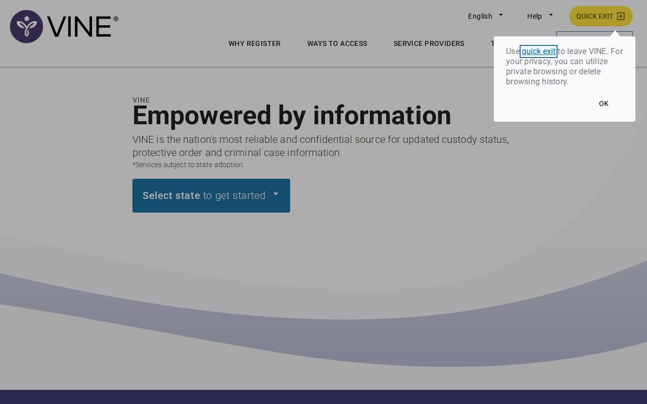 VINELink Kentucky offender search and state selection screen